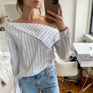 Flip Top by Lovers and Friends from REVOLVE, Off the shoulder white striped, M